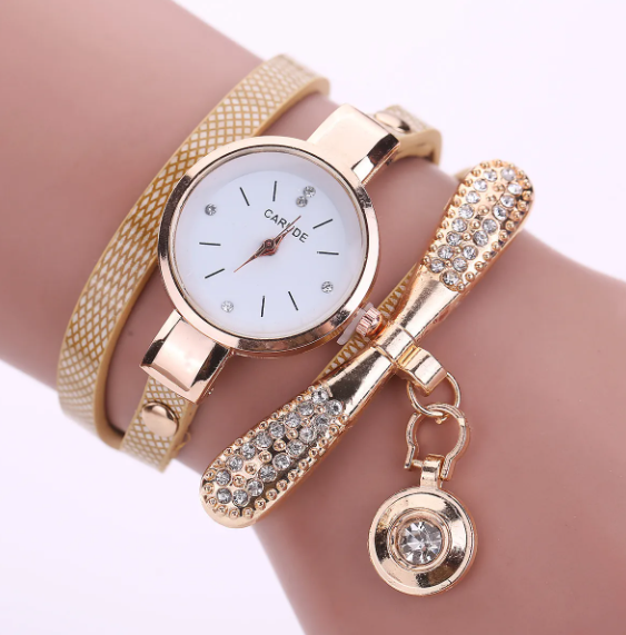 Elegant Rose Gold-Tone Wrap-Around Watch and Crystal Bracelet Set