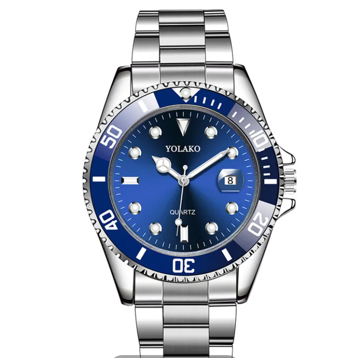 Yolako Men's Classic Blue Dial Stainless Steel Dive-Style Watch
