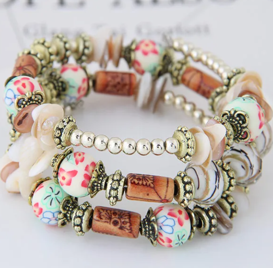 Eclectic Bohemian Layered Bracelet Colorful Beads Bangles Wrist Jewelry