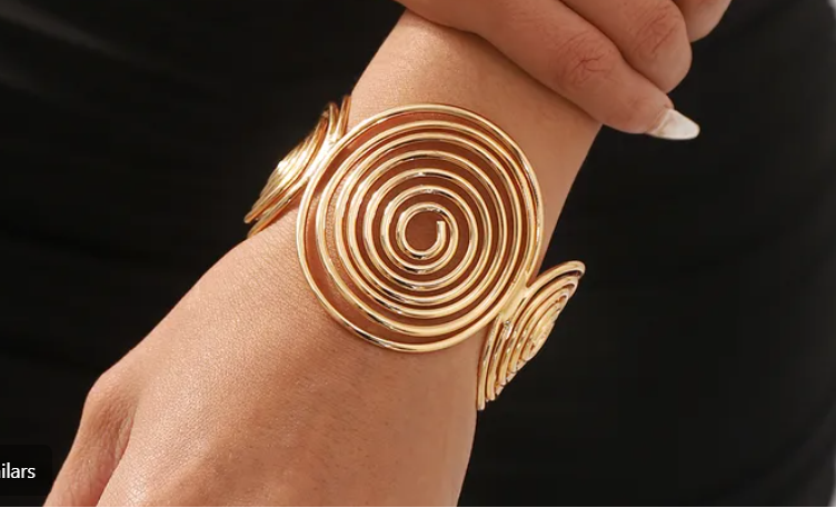 Gold Tone Spiral Wire Cuff Bracelet Abstract Modernist Statement Bangle