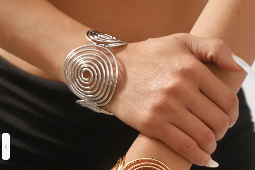 Silver Tone Spiral Wire Cuff Bracelet Abstract Sculptural Bangle