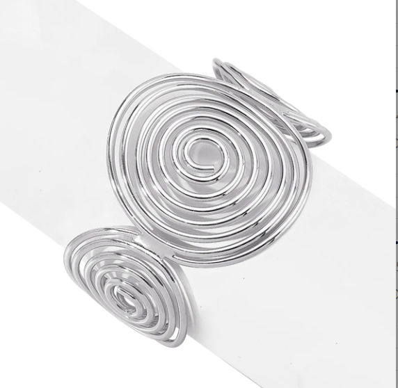 Silver Tone Spiral Wire Cuff Bracelet Abstract Sculptural Bangle
