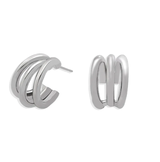 Chic Silver Stacked Hoop Stud Earrings Simple Elegant Design