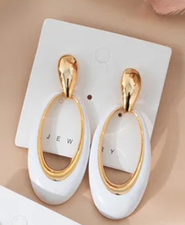 Modern White and Gold Oval Dangle Earrings Sophisticated Look
