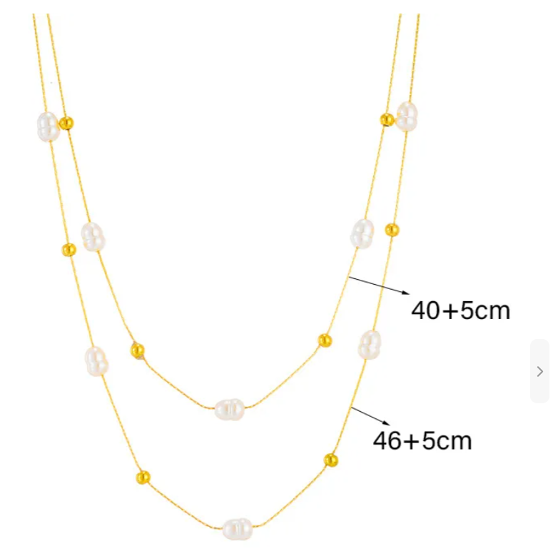18K Gold Plated Double Layer Pearl Necklace Delicate Y-Necklace