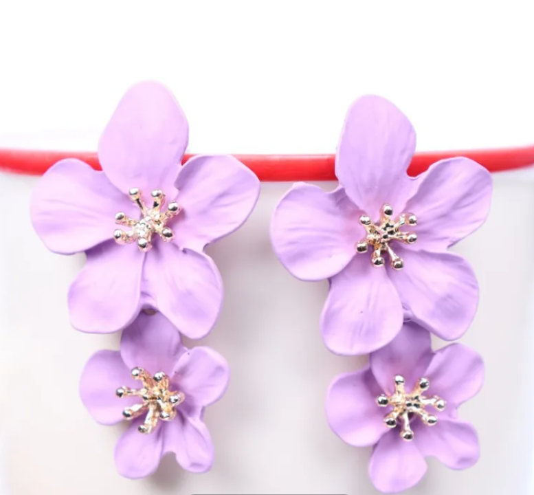 Floral Statement Stud Earrings - Colorful Flower Petal Fashion Jewelry-4 Colors