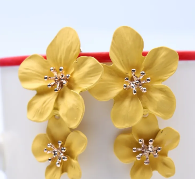 Floral Statement Stud Earrings - Colorful Flower Petal Fashion Jewelry-4 Colors