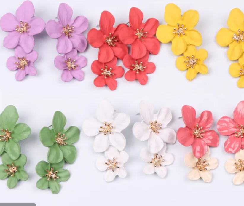 Floral Statement Stud Earrings - Colorful Flower Petal Fashion Jewelry-4 Colors
