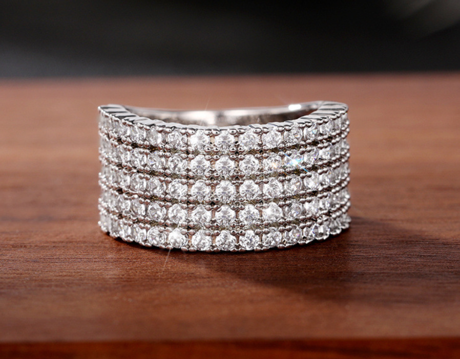 Glamorous 11mm Wide Zircon Statement Ring -Multi-Row Pave Band
