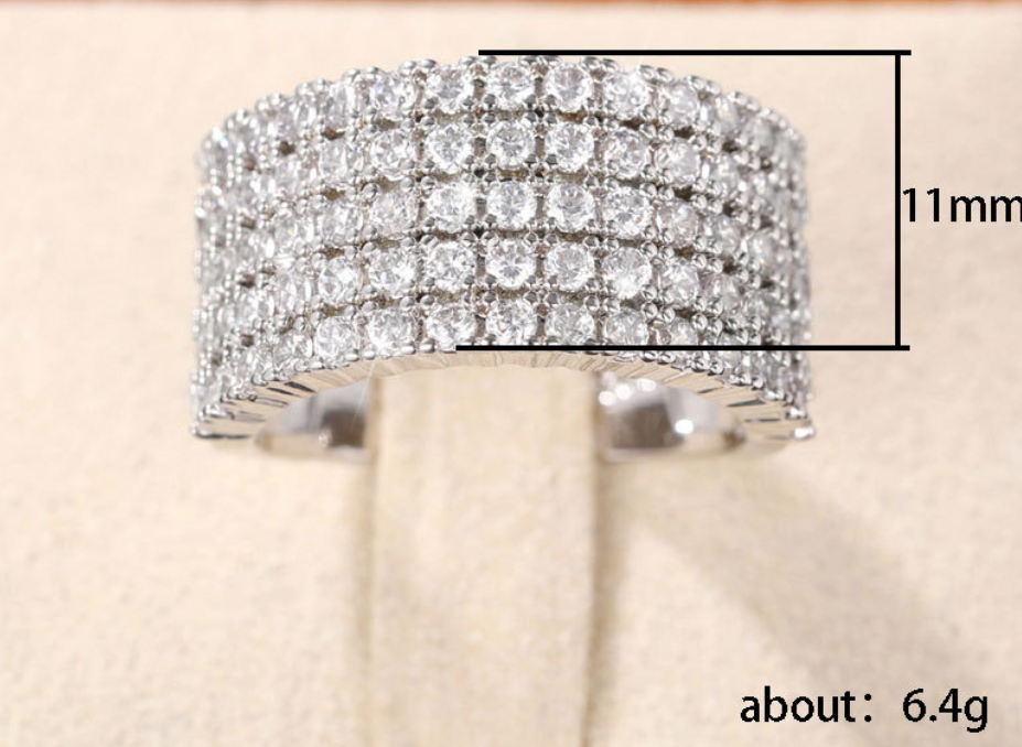 Glamorous 11mm Wide Zircon Statement Ring -Multi-Row Pave Band