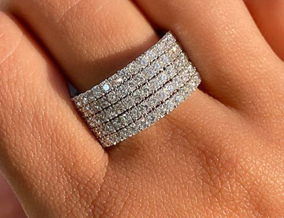 Glamorous 11mm Wide Zircon Statement Ring -Multi-Row Pave Band
