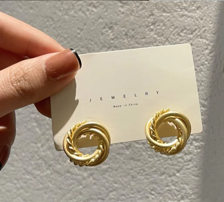 Gold Twisted Knot Stud Earrings - Classic Plated Alloy Style