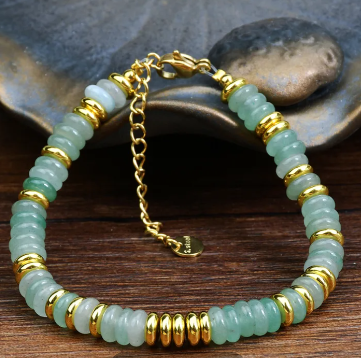 Delicate Pink or Green Crystal and Gold Tone Bracelet - 316L Stainless Steel