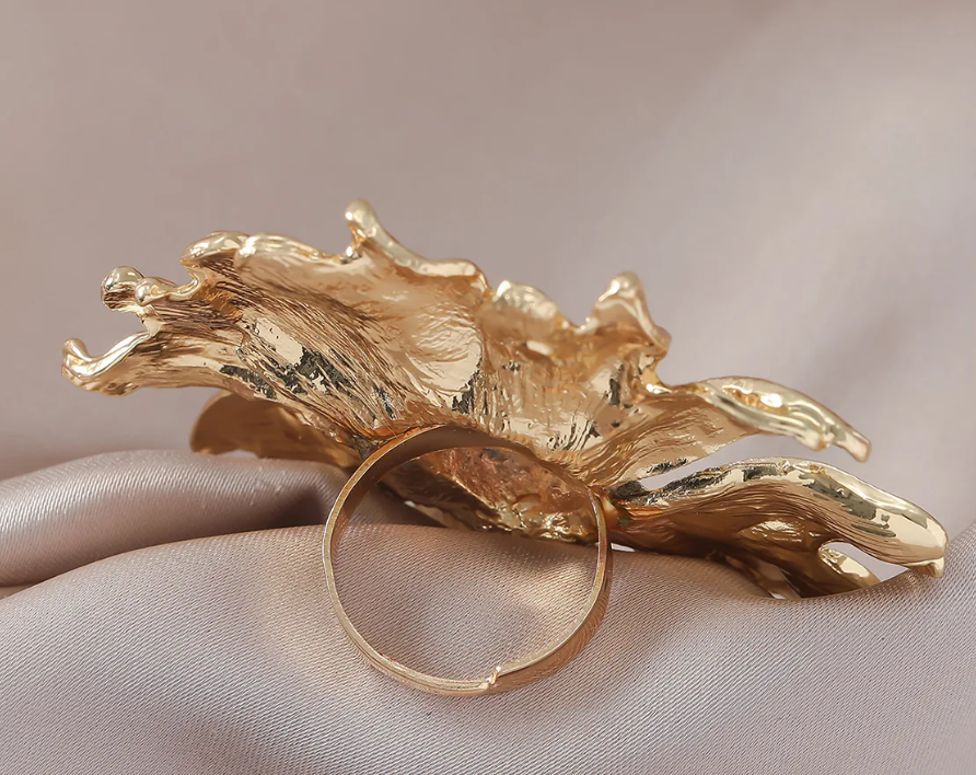 Statement Gold Tone Sunflower Ring - Adjustable Flower Cocktail Jewelry