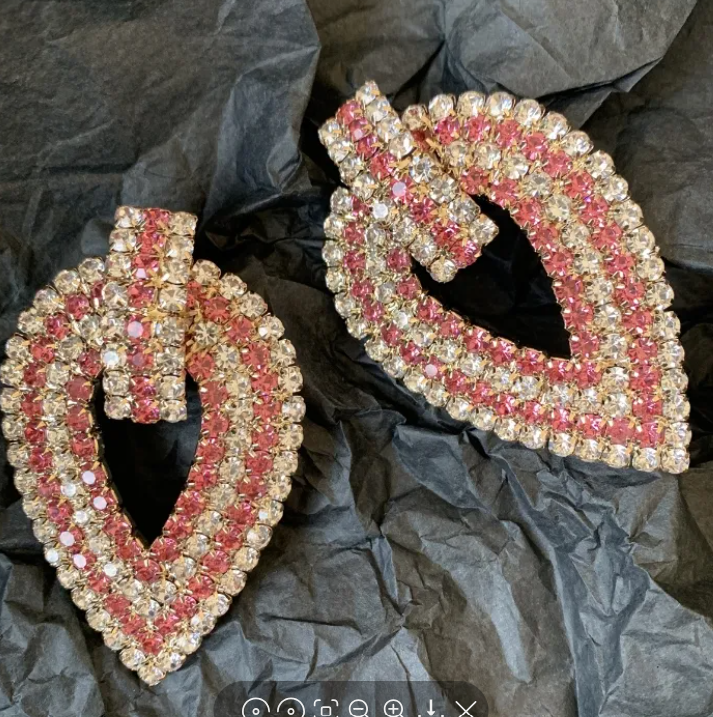 Luxurious Vintage Style Pink and Clear Rhinestone Leaf Drop Earrings