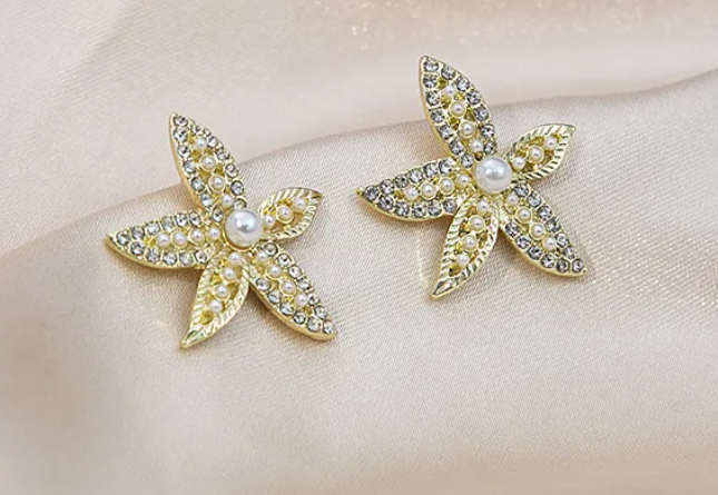 Gold Flower Pearl Rhinestone Earrings - Fashion Jewelry with 925 Sterling Posts