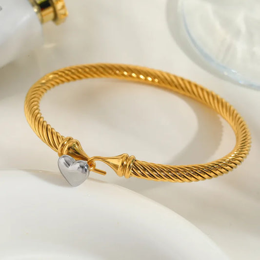 18K Gold Plated Heart Bangle Women's Stainless Steel Simple Style