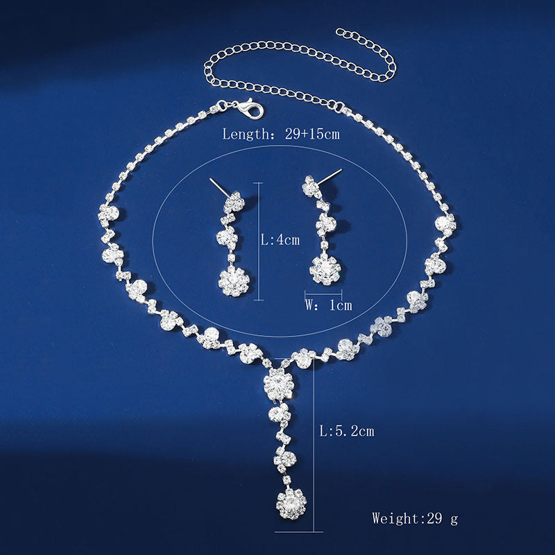 Rhinestone Necklace & Earrings Set, Silver Tone Floral Drops