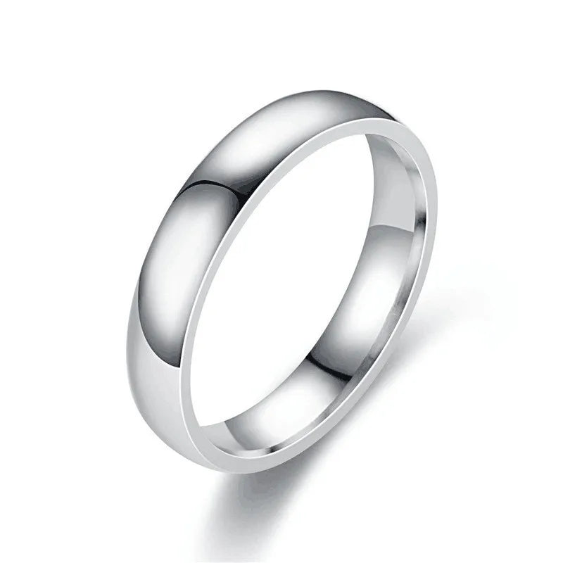 Stainless Steel Band Ring, Polished Silver Tone, Waterproof