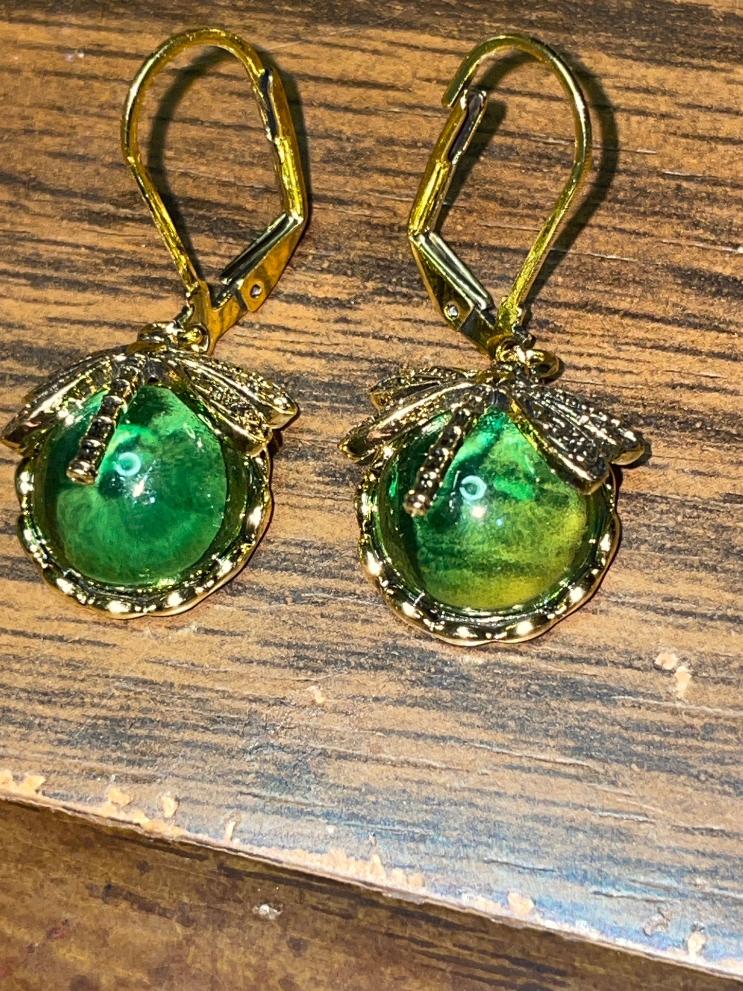 Retro Dragonfly Drop Earrings with Moonstone Inlay - Green, or Blue