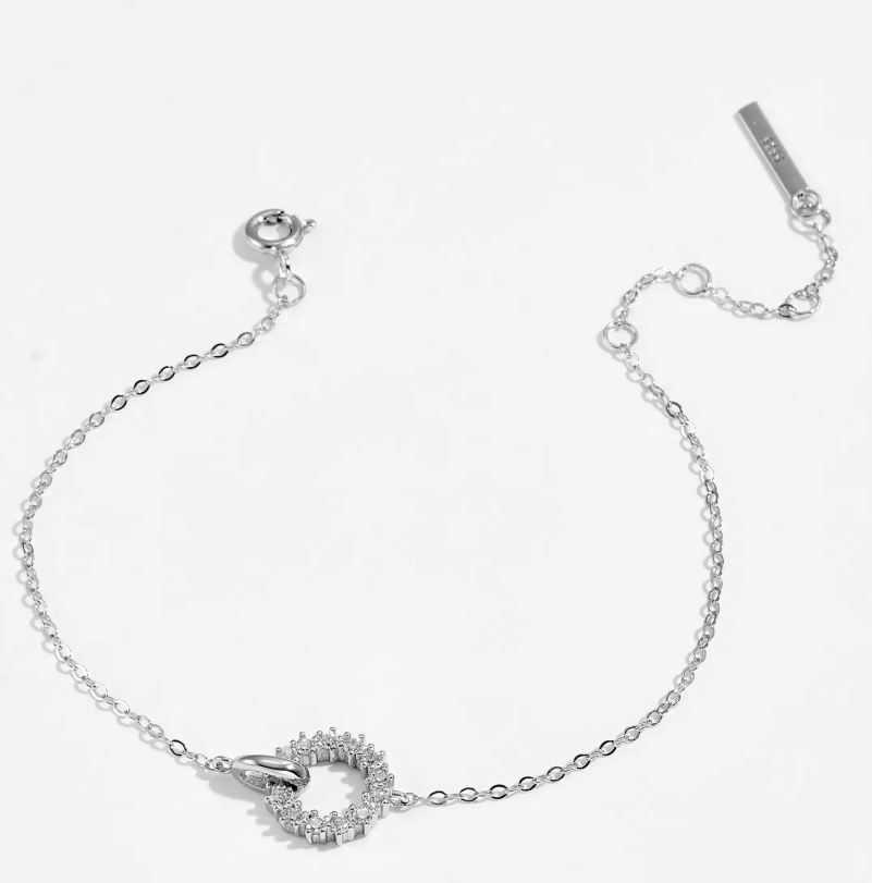 925 Sterling Silver Circle Pave Cubic Zirconia Bracelet & Necklace Set - Dainty