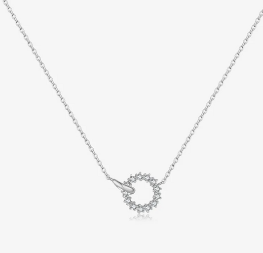925 Sterling Silver Circle Pave Cubic Zirconia Bracelet & Necklace Set - Dainty