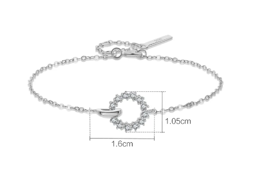 925 Sterling Silver Circle Pave Cubic Zirconia Bracelet & Necklace Set - Dainty