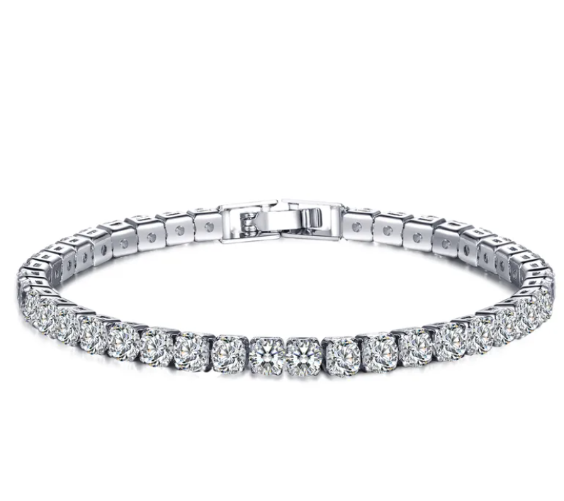 Women's 1-Row Zircon "Diamond" Tennis Bracelet - Platinum Plated Copper - 4mm