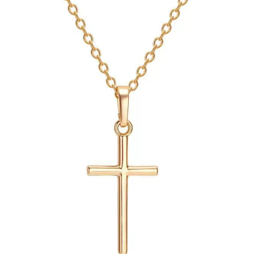Minimalist Gold Tone Cross Pendant Necklace - Vintage Style Clavicle Chain