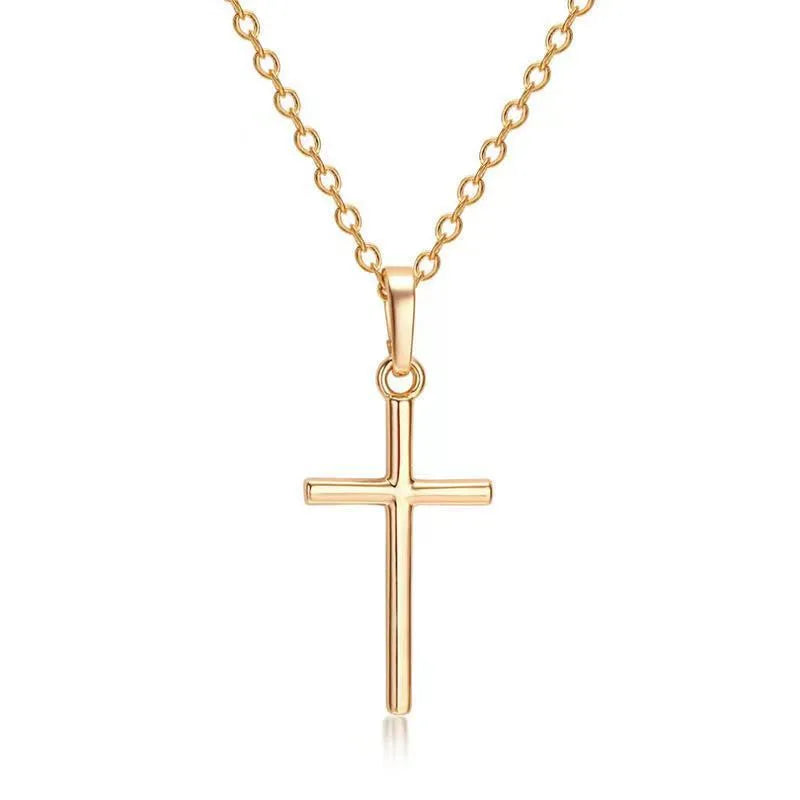Gold Tone Cross Pendant Necklace Classic Retro Chain, Womens Jewelry