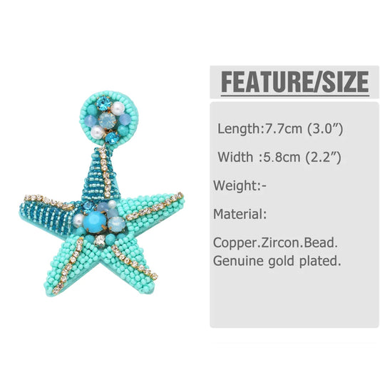 Turquoise Beaded Starfish Statement Earrings