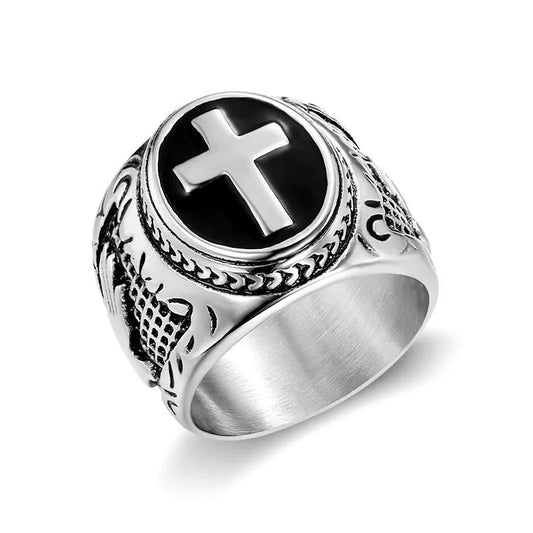 Bikers Titanium Steel Cross Ring, Hip-Hop Style