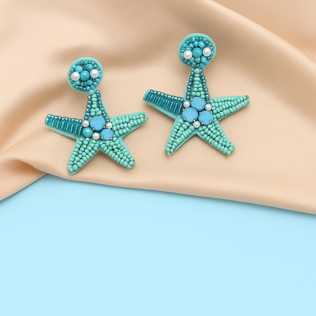 Turquoise Beaded Starfish Statement Earrings