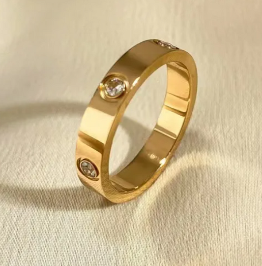 Gold Tone Pave CZ Crystal Band Ring Stacking Wedding Anniversary Fashion Jewelry