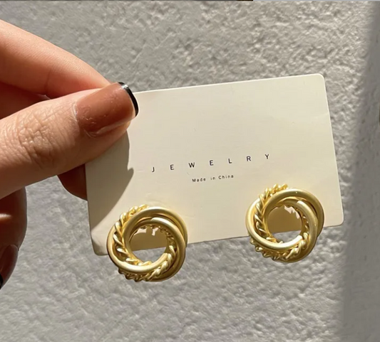 Gold Twisted Knot Stud Earrings - Classic Plated Alloy Style