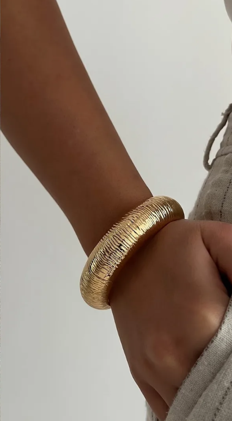 Gold Alloy Cuff Bangle with Textured Design