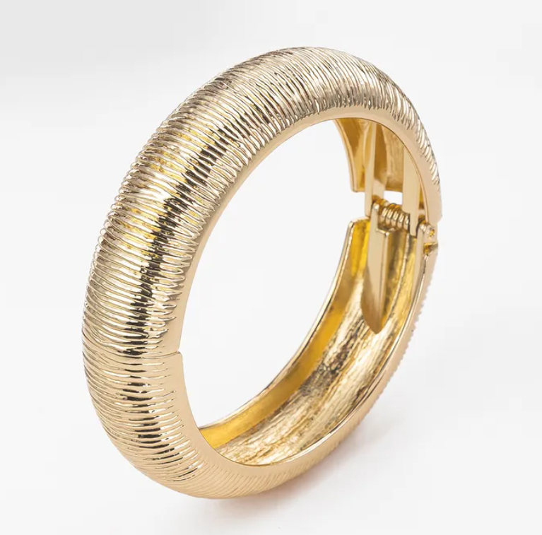 Gold Alloy Cuff Bangle with Textured Design