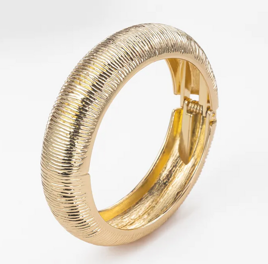 Gold Alloy Cuff Bangle with Textured Design