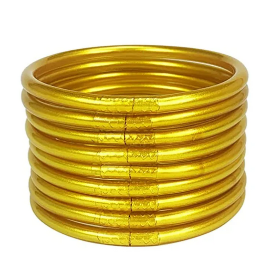 Set of 9 Lightweight Soft Silica Gel Bracelets - Gold Jelly Bangles for Women