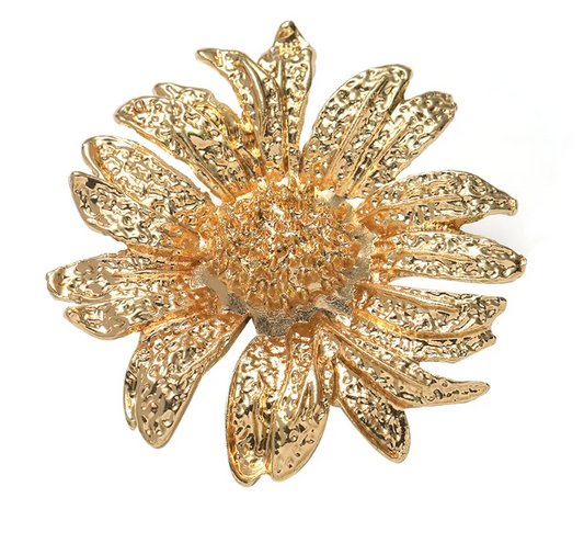 Statement Gold Tone Sunflower Ring - Adjustable Flower Cocktail Jewelry