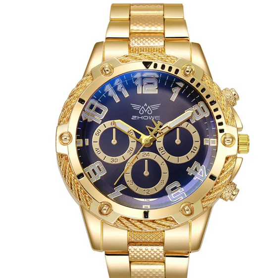 Men's Gold Tone Chronograph Style Quartz Watch - Blue Dial Fashion Timepiece