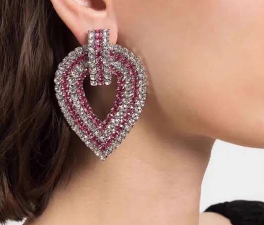 Luxurious Vintage Style Pink and Clear Rhinestone Leaf Drop Earrings