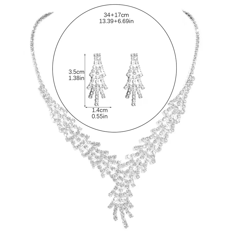 Bridal Pave CZ Necklace Earring Set Waterfall Drop Rhinestone Wedding Jewelry