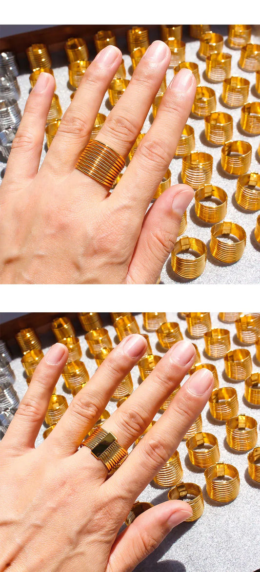 24K Gold Plated Brass Multi-Coil Ring with Spiral Geometric Design