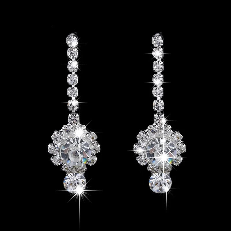 Bridal Pave CZ Necklace Earring Set Waterfall Drop Rhinestone Wedding Jewelry