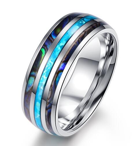 Unique Shell Opal Blue & Colorful Inlay Ceramic Ring [Sizes: 8, 9, 10, 11]
