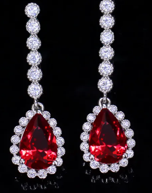 Elegant Red Teardrop Crystal Dangle Earrings - Statement Jewelry