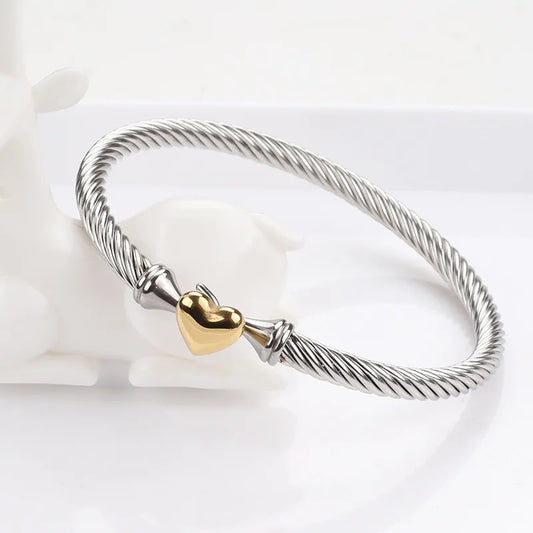 18K Gold Plated Heart Bangle Women's Stainless Steel Simple Style
