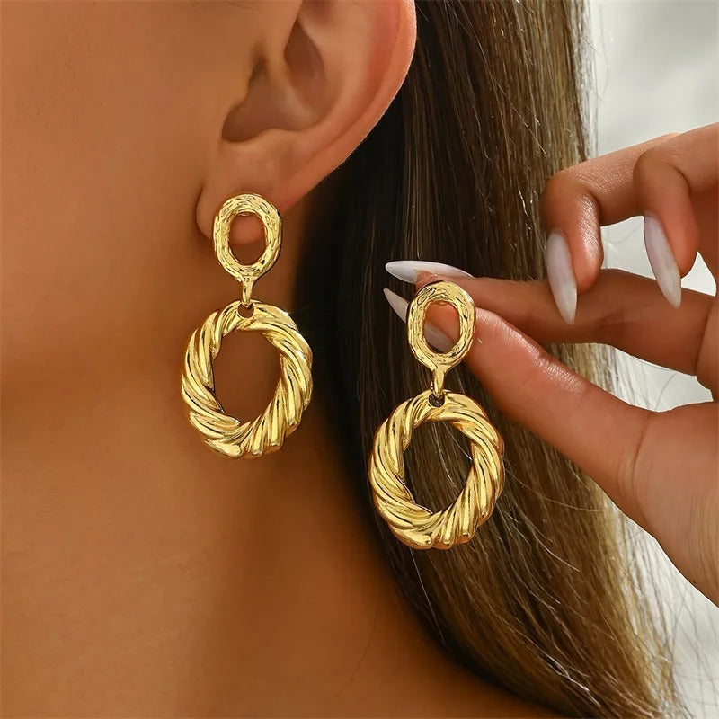 Gold Tone Twisted Hoop Drop Earrings for Women Elegant Statement Jewelry