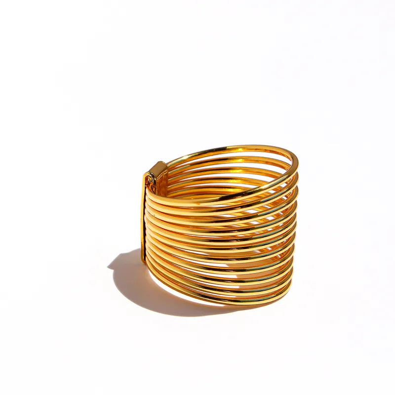 24K Gold Plated Brass Multi-Coil Ring with Spiral Geometric Design